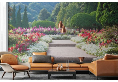 Carta da Parati paesaggio giardino fiorito 2
