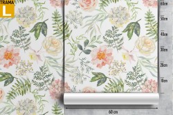 Vintage nature decoration wallpaper with leaves and flowers.