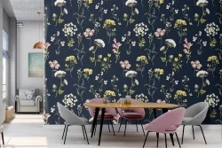 Vintage nature wallpaper with white and yellow flowers.