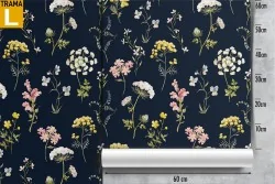 Vintage nature wallpaper with white and yellow flowers.