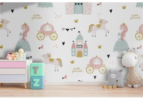 Princesses and fairy tales wallpaper decoration for children.