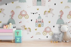 Princesses and fairy tales wallpaper decoration for children.