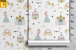 Princesses and fairy tales wallpaper decoration for children.