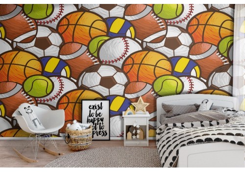 Children's wallpaper sports balls pattern.