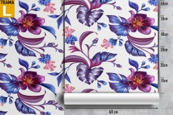 Carta da Parati fiori viola e foglie natura pattern.