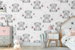 Carta da Parati orsetti e farfalle animali bambini pattern.