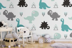Stylized dinosaur pattern children's wallpaper.