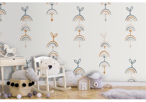 Carta da Parati arcobaleni stilizzati decorazione bambini.