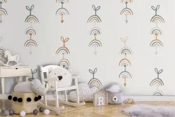 Carta da Parati arcobaleni stilizzati decorazione bambini.