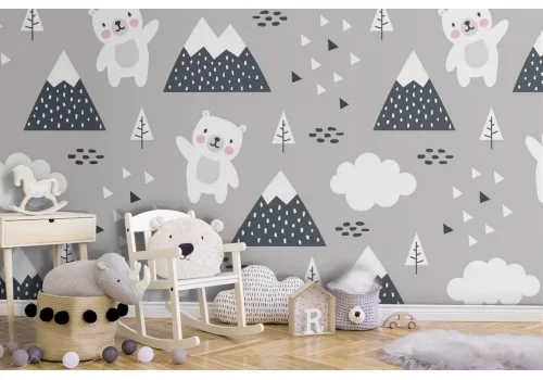 Carta da Parati orsi e montagne stilizzate bambini.