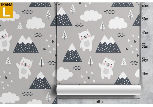 Wallpaper with stylized bears and mountains for children. 2