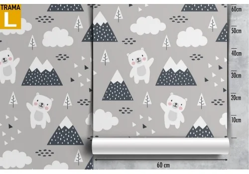 Wallpaper with stylized bears and mountains for children. 2