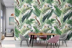 Carta da Parati foglie tropicali verdi pattern natura.