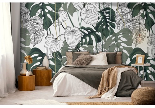 Tropical leaves stylized nature pattern wallpaper.