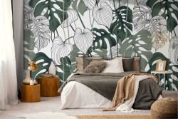 Tropical leaves stylized nature pattern wallpaper.