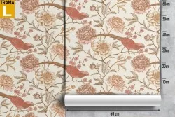 Wallpaper with flowers and birds vintage decoration.