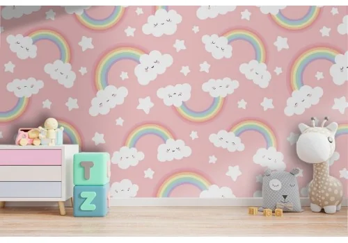 Rainbow and clouds wallpaper children's decoration.