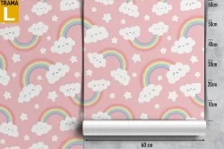 Carta da Parati arcobaleno e nuvole decorazione bambini.
