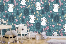 Carta da Parati coniglietti natura pattern bambini.