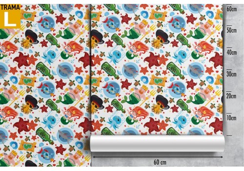 Wallpaper with mermaid and pirate characters for children. 2