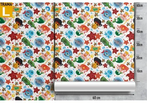 Wallpaper with mermaid and pirate characters for children. 2