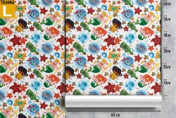 Wallpaper with mermaid and pirate characters for children.