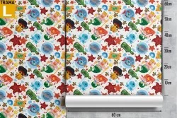 Wallpaper with mermaid and pirate characters for children.