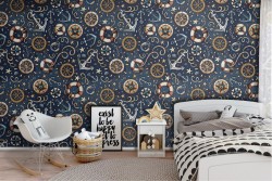 Wallpaper with naval decorations anchors helms.