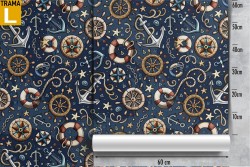 Wallpaper with naval decorations anchors helms.