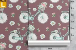 Carta da Parati decorazione fiori e biciclette.