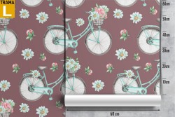 Wallpaper decoration flowers and bicycles.