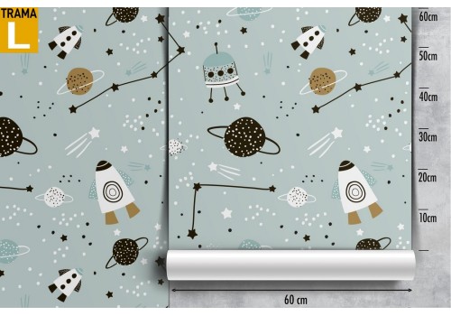 Carta da Parati astronavi e pianeti pattern bambini. 2