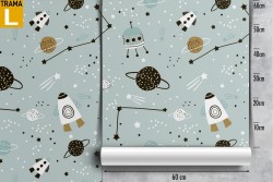 Wallpaper spaceships and planets pattern for children.