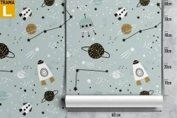 Wallpaper spaceships and planets pattern for children.