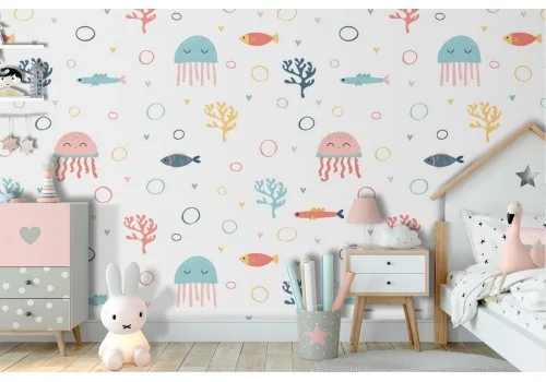 Marine animals fish wallpaper decoration for children.