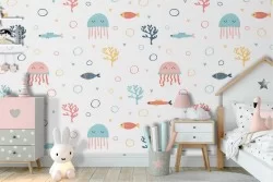 Marine animals fish wallpaper children's decoration.