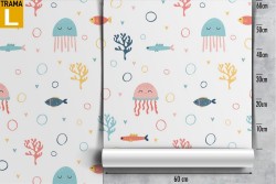 Marine animals fish wallpaper children's decoration.