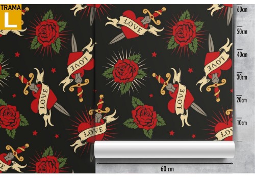Red roses and hearts wallpaper, LOVE punk decoration. 2
