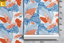 Carta da Parati conchiglie e coralli decorazione marina.