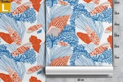 Wallpaper with shells and corals marine decoration.