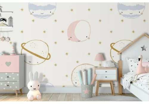 Carta da Parati pianeti e stelle bambini pattern.