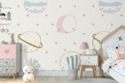 Children's planets and stars wallpaper pattern.