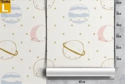 Children's planets and stars wallpaper pattern.