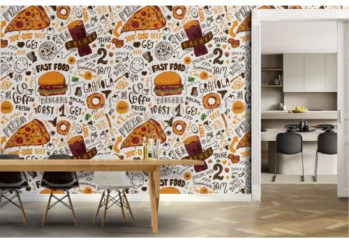 Carta da Parati cibo fast food scritte pattern.