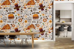 Fast food writings pattern wallpaper.