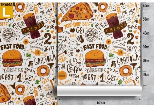 Carta da Parati cibo fast food scritte pattern. 2