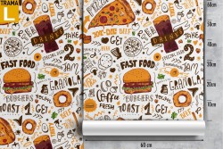 Carta da Parati cibo fast food scritte pattern.