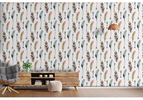 Wallpaper feathers and flowers pattern from the '70s.