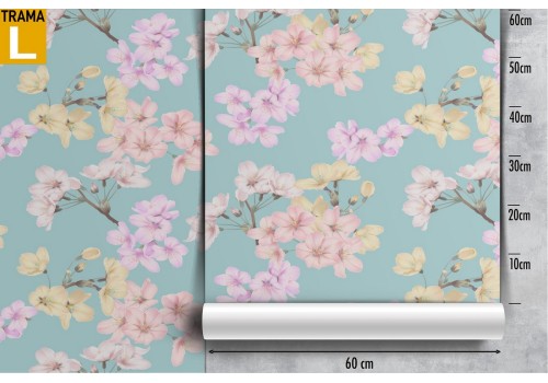 Carta da Parati fiori rosa e gialli natura pattern anni '70. 2