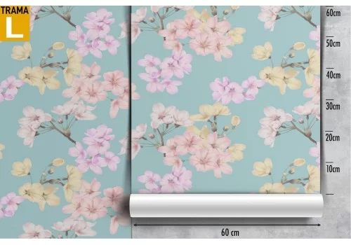 Carta da Parati fiori rosa e gialli natura pattern anni '70. 2